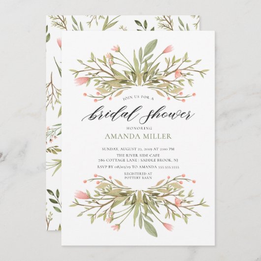 Dainty Pink Brautparty Einladung (Vorne/Hinten)