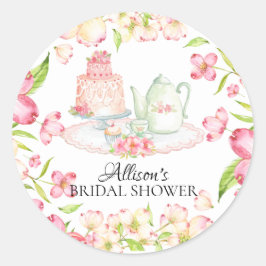 Dainty Pink Floral Bridal Tee Party Sticker