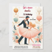 Dainty Pink Tutu Chic Girls Ballerina 1. Geburtsta Einladung (Vorderseite)