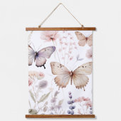 Dainty Pink und Lila Schmetterlinge und Blume Wandteppich Mit Holzrahmen (Vorderseite)