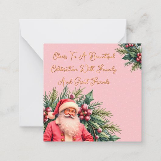 Dainty Pink Vintage Santa Mitteilungskarte (Rückseite)