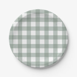 Dainty Sage Green and White Buffalo Check Pappteller