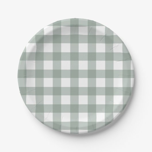 Dainty Sage Green and White Buffalo Check Pappteller (Vorderseite)