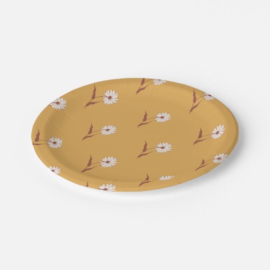 Dainty Scattered Aster Botanical | Muted Mustard Pappteller (Schrägansicht)
