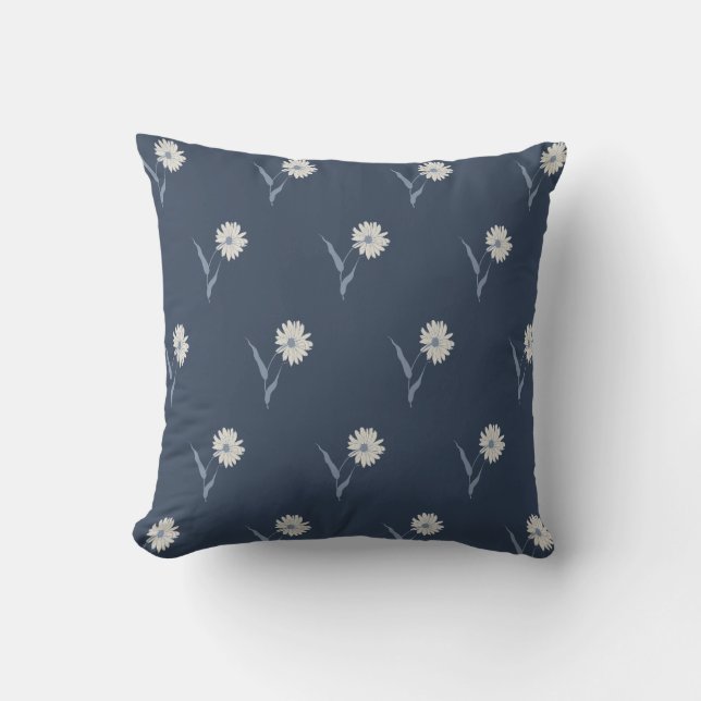 Dainty Scattered Aster Wildflower | Inky Navy Kissen (Vorderseite)