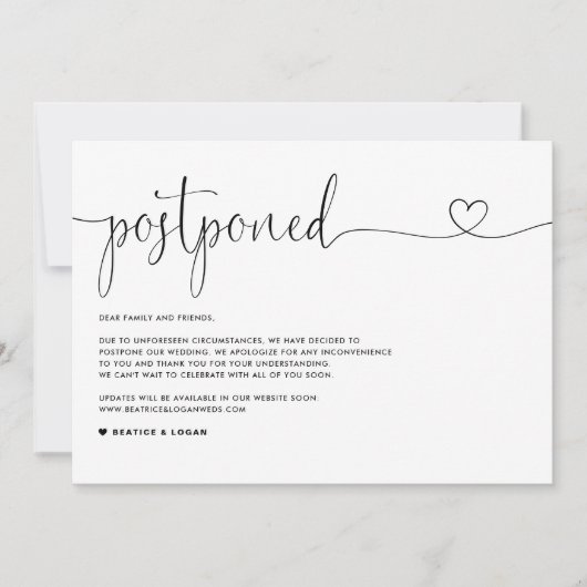 Dainty-Script-Änderung von Plänen Hochzeitspause Ankündigung (Vorderseite)