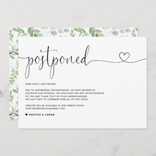 Dainty-Script-Änderung von Plänen Hochzeitspause Ankündigung (Vorne/Hinten)