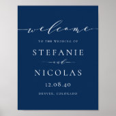 Dainty Script Navy Blue Wedding Willkommen Poster (Vorne)