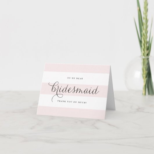 Dainty Script & Pink Stripes Bridesmaids Vielen Da Dankeskarte (Vorderseite)