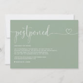 Dainty Script Sage Green Wedding Postponement Ankündigung (Vorderseite)