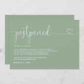 Dainty Script Sage Green Wedding Postponement Ankündigung (Vorne/Hinten)