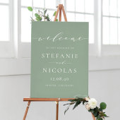 Dainty Script Sage Green Wedding Willkommen Poster