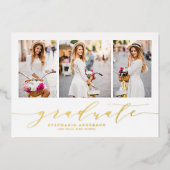 Dainty Script Three Foto Abschluss Folieneinladung (Vorderseite)