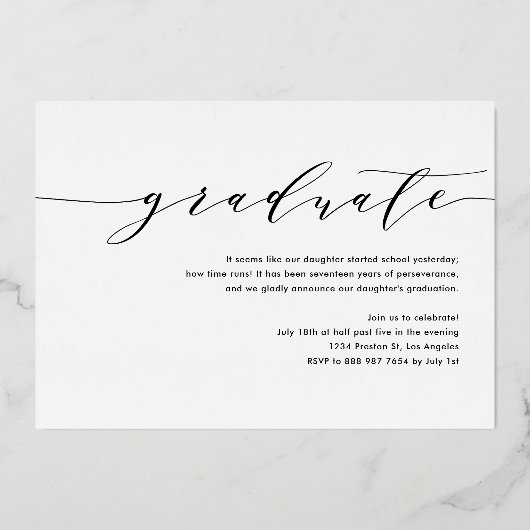 Dainty Script Three Foto Abschluss Folieneinladung (Rückseite)