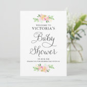 Dainty Watercolor Florals Baby Dusche Begrüßungsze Einladung (Stehend Vorderseite)