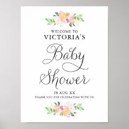 Dainty Watercolor Florals Baby Dusche Begrüßungsze Poster