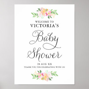 Dainty Watercolor Florals Baby Dusche Begrüßungsze Poster