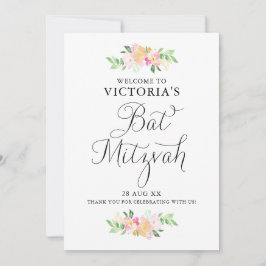 Dainty Watercolor Florals Bat Mitzvah Begrüßungsze Einladung