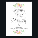 Dainty Watercolor Florals Bat Mitzvah Begrüßungsze Poster<br><div class="desc">Ein elegantes und feminines Blütenzeichen von Mitzvah mit Aquarellfarben-Blume und skurriler Schrift. Dieses Willkommensschild ist perfekt für Frühjahr und Sommer Bat Mitzvah.</div>