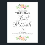 Dainty Watercolor Florals Bat Mitzvah Begrüßungsze Poster<br><div class="desc">Ein elegantes und feminines Blütenzeichen von Mitzvah mit Aquarellfarben-Blume und skurriler Schrift. Dieses Willkommensschild ist perfekt für Frühjahr und Sommer Bat Mitzvah.</div>