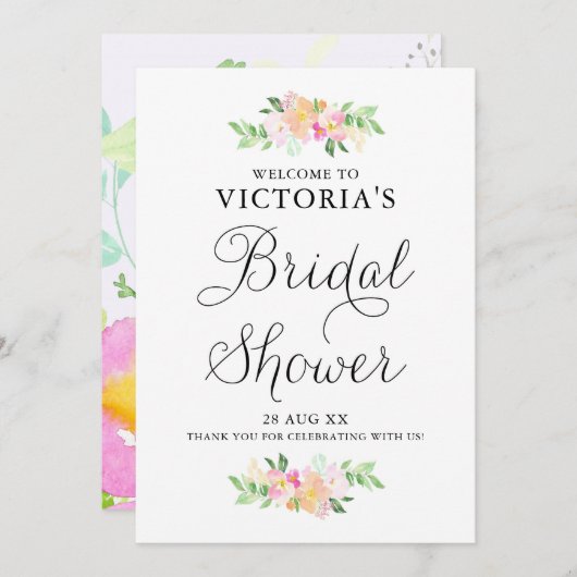 Dainty Watercolor Florals Brautparty Willkommen Einladung (Vorne/Hinten)