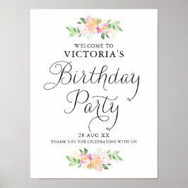 Dainty Watercolor Florals Geburtstagsparty Willkom Poster