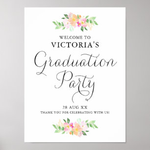 Dainty Watercolor Florals Graduation Party Willkom Poster