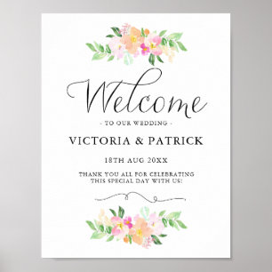 Dainty Watercolor Florals Herzlich Willkommen bei  Poster