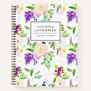 Dainty Watercolor Peony & Wisteria Floral Pattern Notizblock