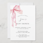 Dainty Watercolor Pink Bow Baby Dusche Einladung (Vorderseite)