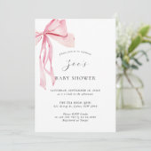 Dainty Watercolor Pink Bow Baby Dusche Einladung (Stehend Vorderseite)