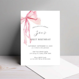 Dainty Watercolor Pink Bow Erster Geburtstag Einladung