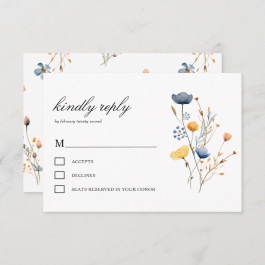 Dainty Wild Blume Florals Rustic Boho Wedding RSVP Karte (Vorne/Hinten)