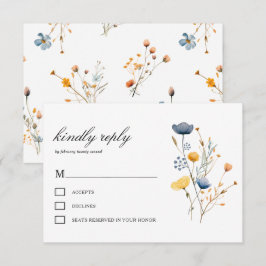 Dainty Wild Blume Florals Rustic Boho Wedding RSVP Karte
