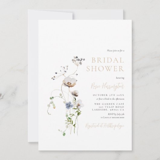 Dainty Wildblume Soft Tan Brautparty Einladung (Vorderseite)