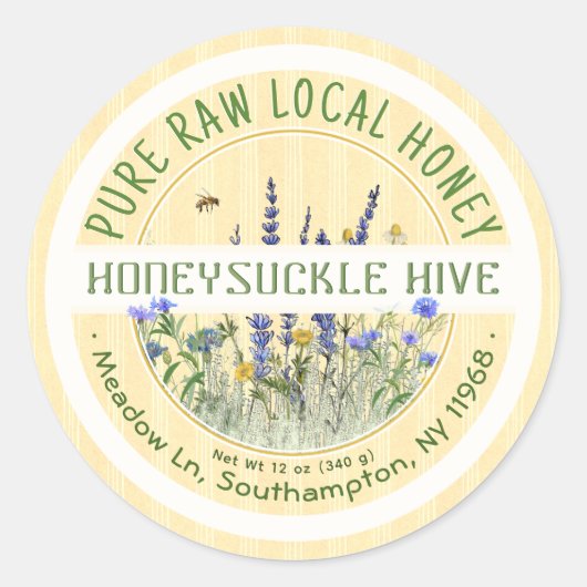 Dainty Wildblumen Honey Label Rein Roh Local Runder Aufkleber (Vorderseite)