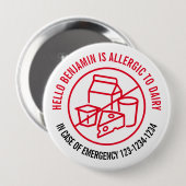 Dairy Allergy Abzeichen Button (Vorne & Hinten)