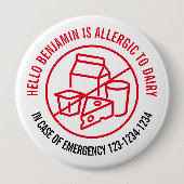 Dairy Allergy Abzeichen Button (Vorderseite)