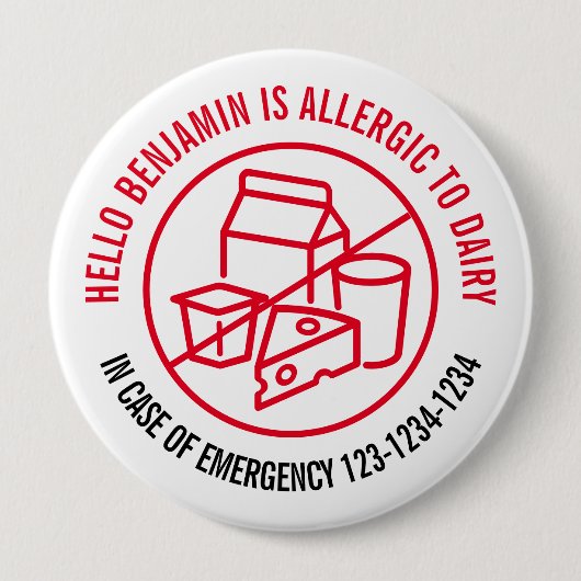Dairy Allergy Abzeichen Button (Vorderseite)