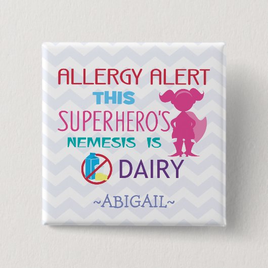 Dairy Allergy Alert Superhero Girl Pink Silhouette Button (Vorderseite)