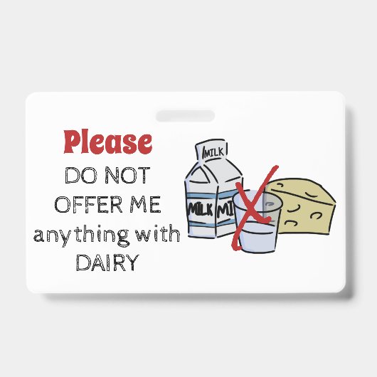 Dairy Allergy Badge - Customize Emergency Info Ausweis (Vorderseite)