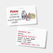 Dairy Allergy Badge - Customize Emergency Info Ausweis (Vorder- & Rückseite)