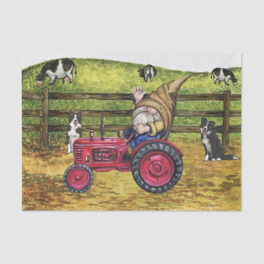 Dairy Bauer Country Gnome Traktor Landschaft Seidenpapier (Vorderseite)