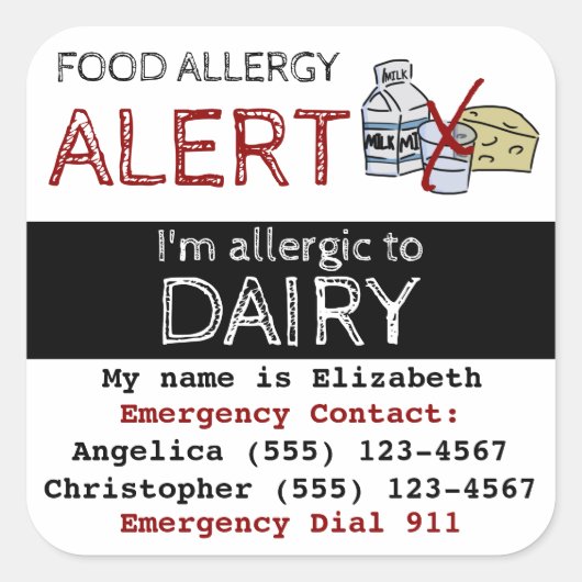 Dairy Food Allergy Quadratischer Aufkleber (Vorderseite)