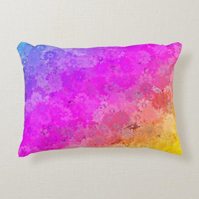 Daises Rainbow Floral Polyester oder Cotton Zierkissen (Vorderseite)