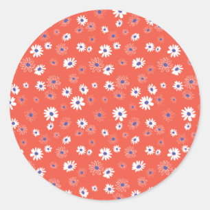 Daisical Whimsical Red White Blue Blume Runder Aufkleber