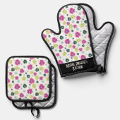 Daisical Whimsical Stylized Floral Blume Muster Ofenhandschuh & Topflappen-Set (Vorderseite/Rückseite)