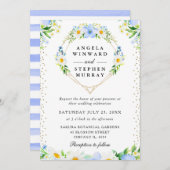 Daisies and Blue Blwers Herzkranz Hochzeit Einladung (Vorne/Hinten)