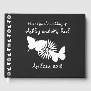 Daisies and Butterflies in Black Guest Book Gästebuch