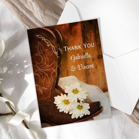Daisies and Cowboy Boots Western Wedding Vielen Da Dankeskarte
